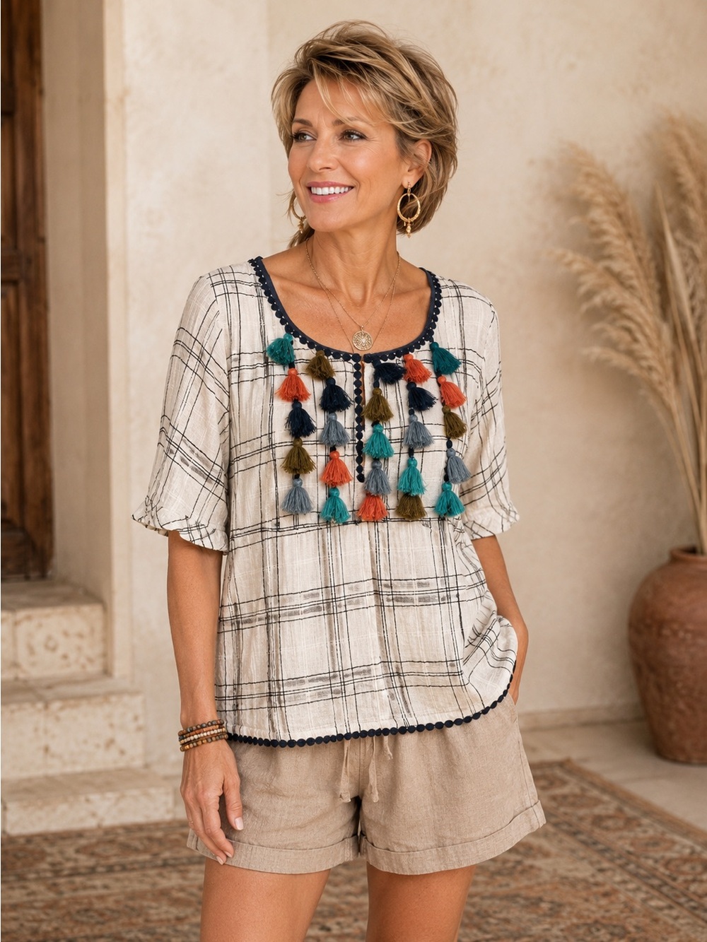 The Impeccable Pig Blue and White Plaid Top